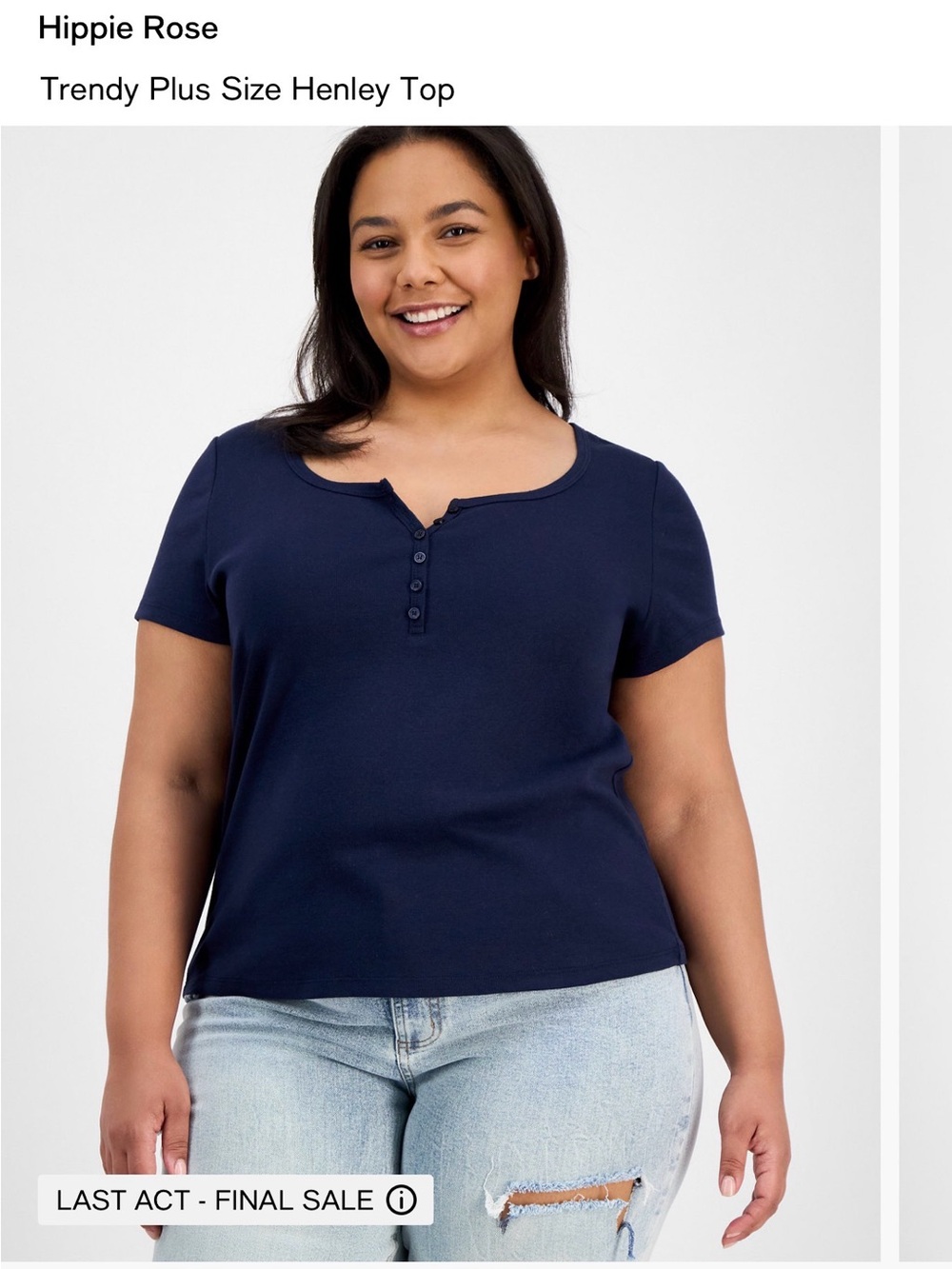 Hippie Rose Navy Short-Sleeve Henley Top